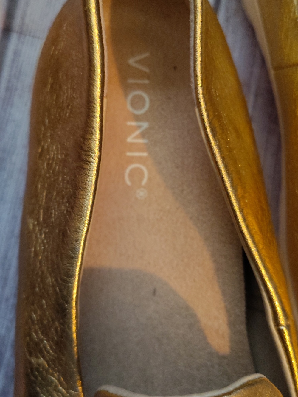 Vionic Gold Metallic Slip-On Loafers - Picture 2 of 4